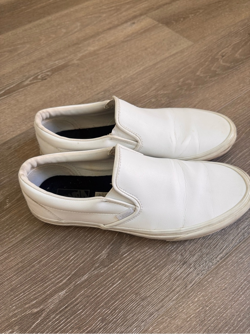 Vans Men's White Leather Slip-On Sneakers